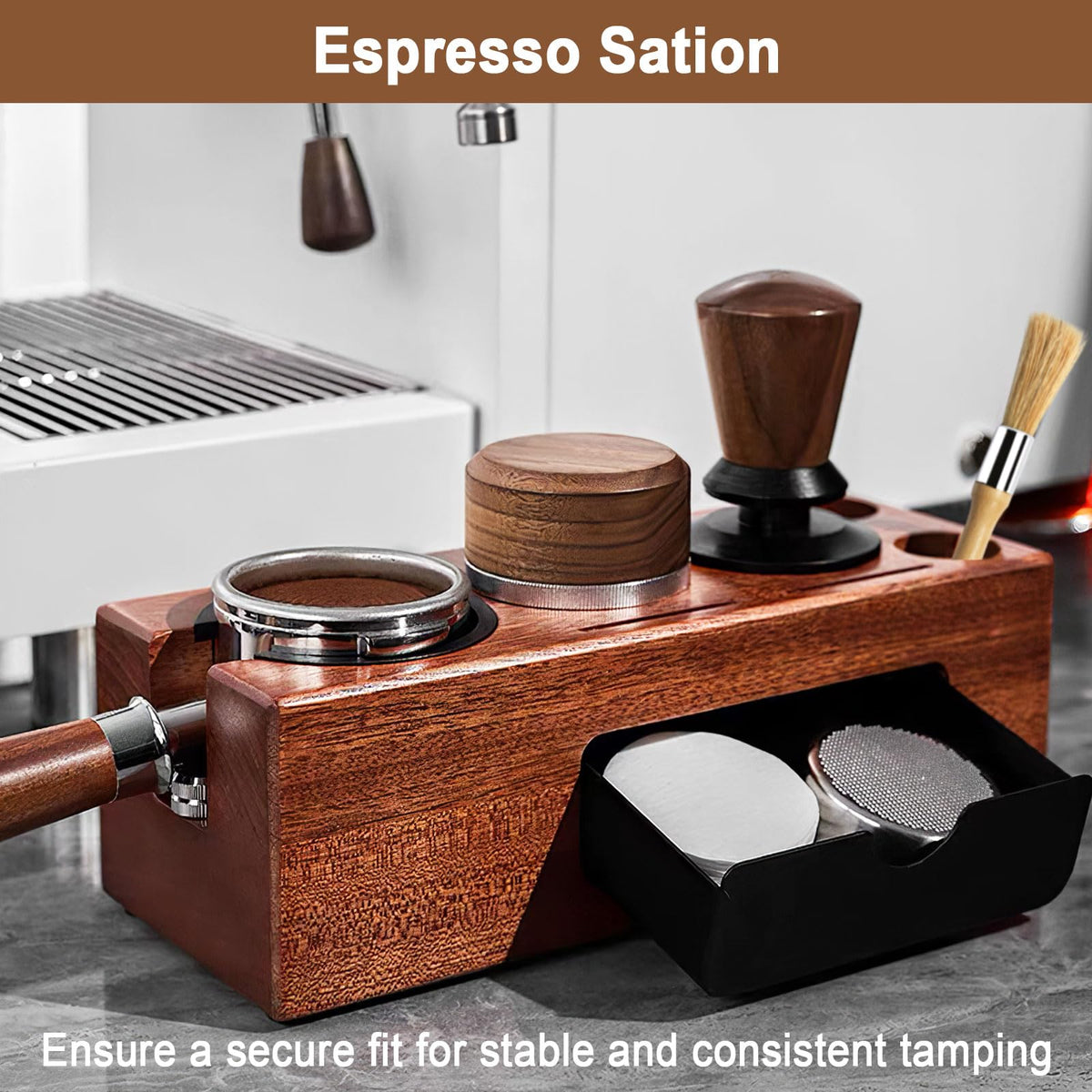 Espresso Tamping Station Wooden Coffee Tamper Station Fit for 51