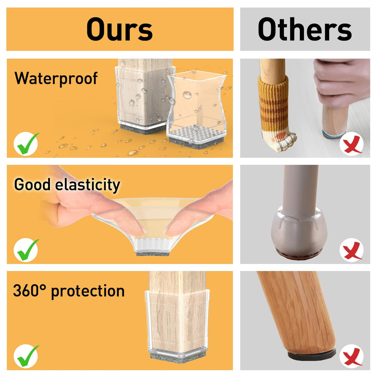 Clear Square Chair Leg Protector for Hardwood Floors (16 Count)