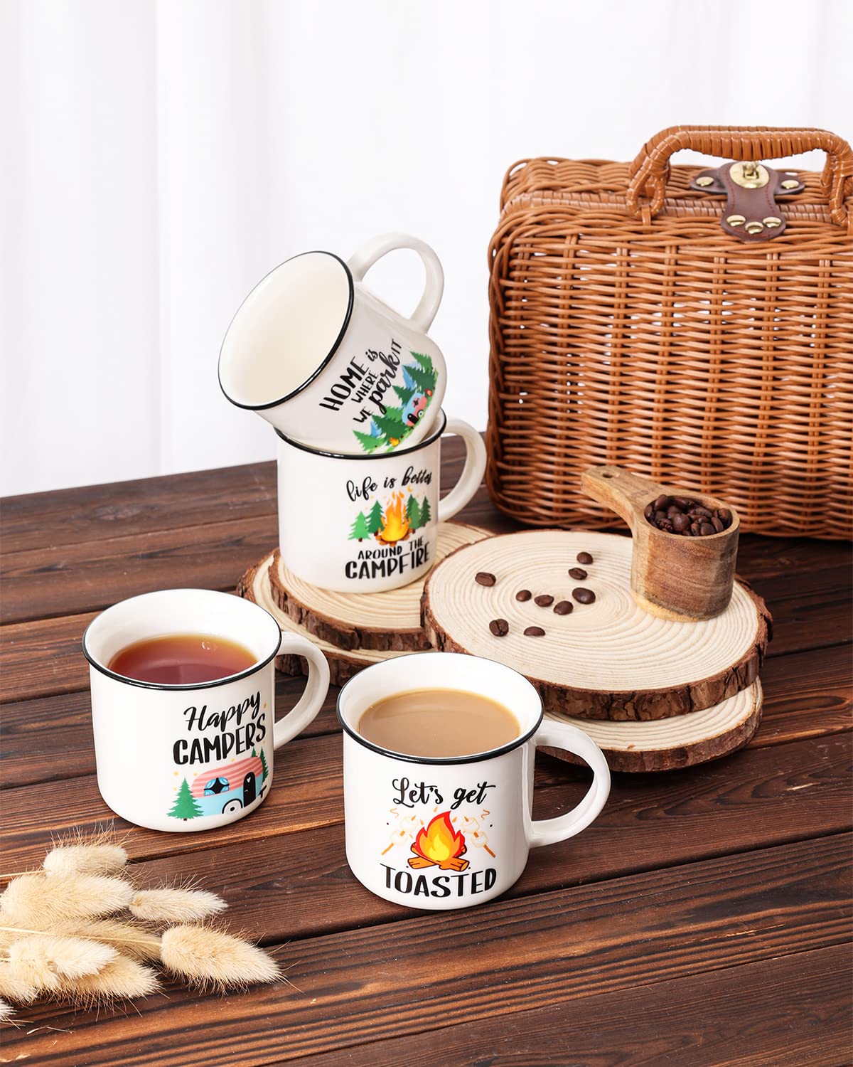 Camping Gifts Ceramic Coffee Mug Set of 4 Happy Campers Tea Cups