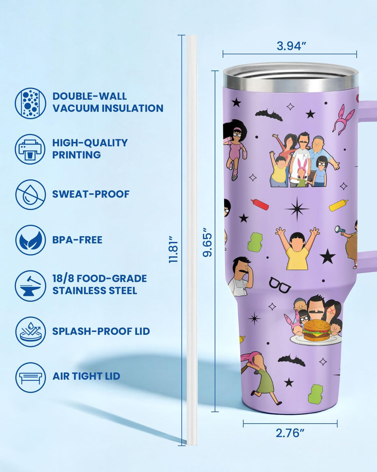 Funny Cartoon Burger Family 40 oz Tumbler with Handle