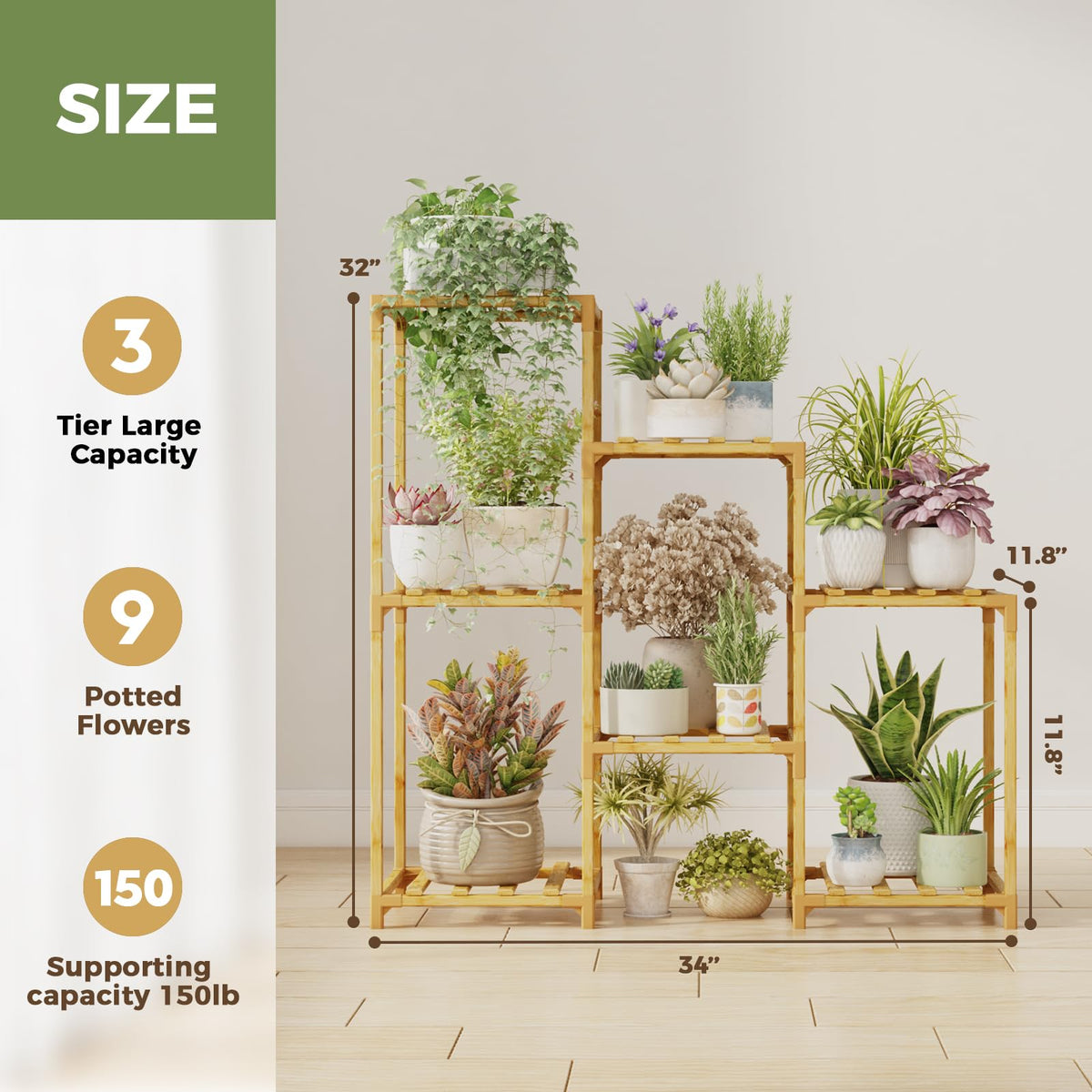 Bamboo Plant Stand Indoor Boho Plant Shelf Tiered Plant Rack (7 Count)
