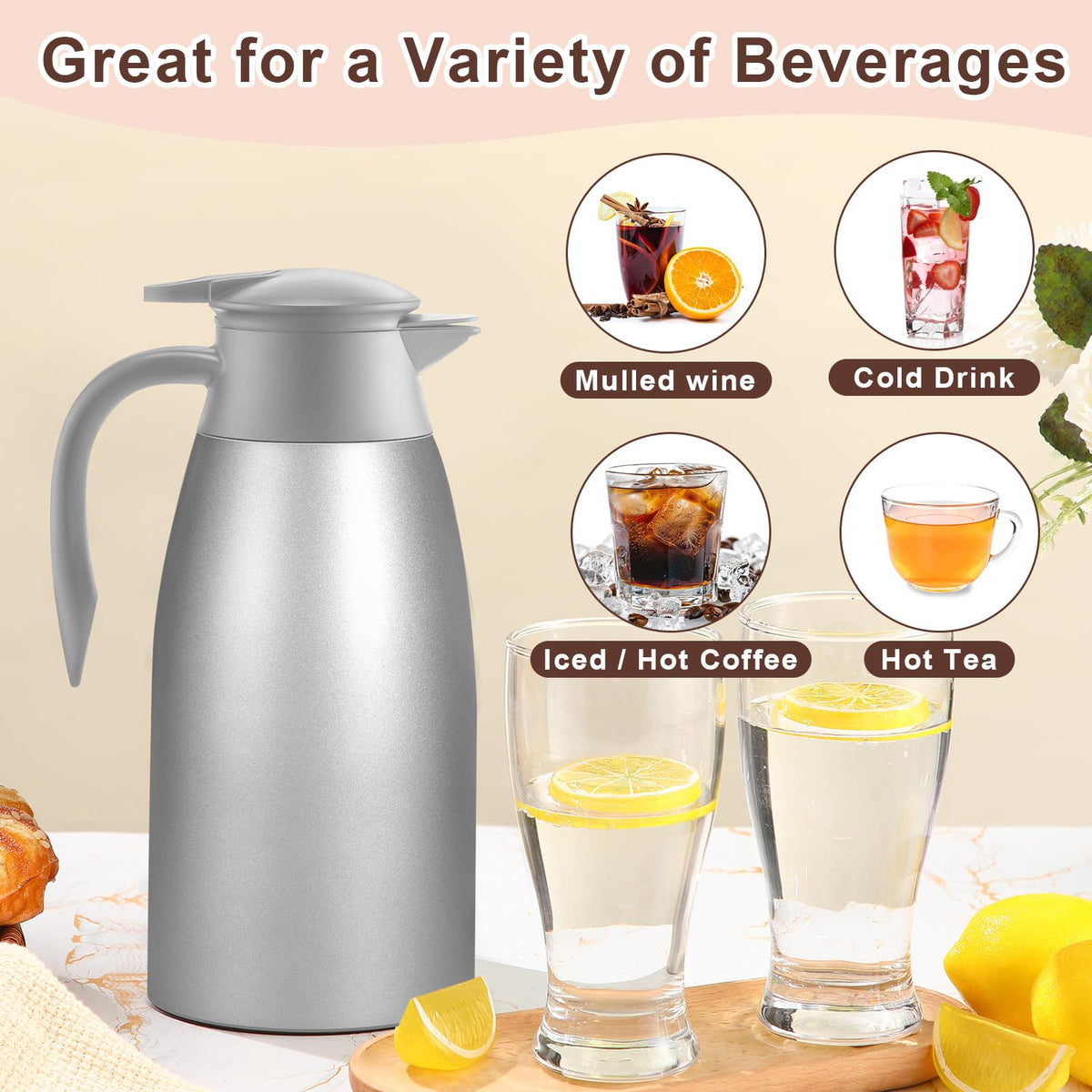 2 Pcs Thermal Coffee Carafe Insulated Stainless Steel Coffee Carafe for Hot Liquid Vacuum Thermal Pot Creamer Pitcher Dispenser with Brushes Keeping Hot Water Milk (2 Count)