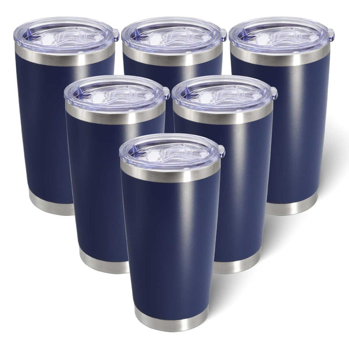 20oz Tumbler with Lid Stainless Steel Tumblers Insulated Mug Navy 6P (6 Count)