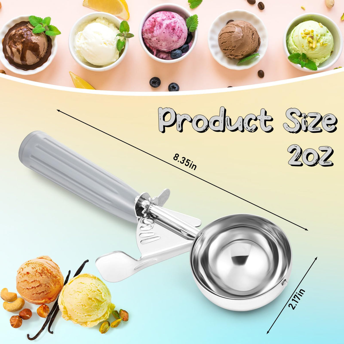 2 Pcs Ice Cream Scooper with Trigger (2 Count)