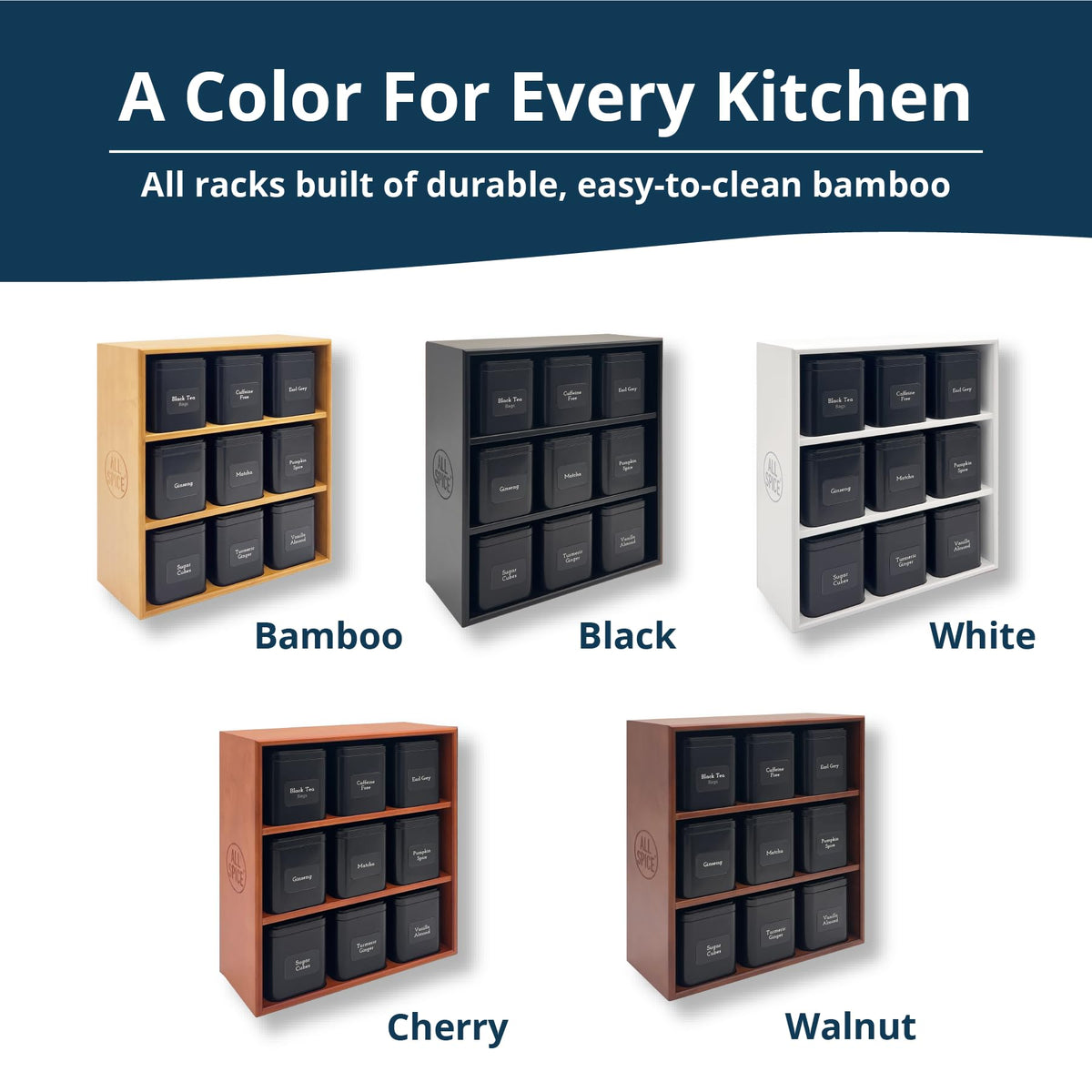Tea Organizer Rack with 9 Tins & 160 Magnetic Labels