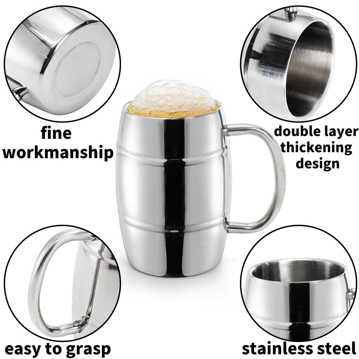 4 Pack Stainless Steel Barrel Mugs (4 Count)