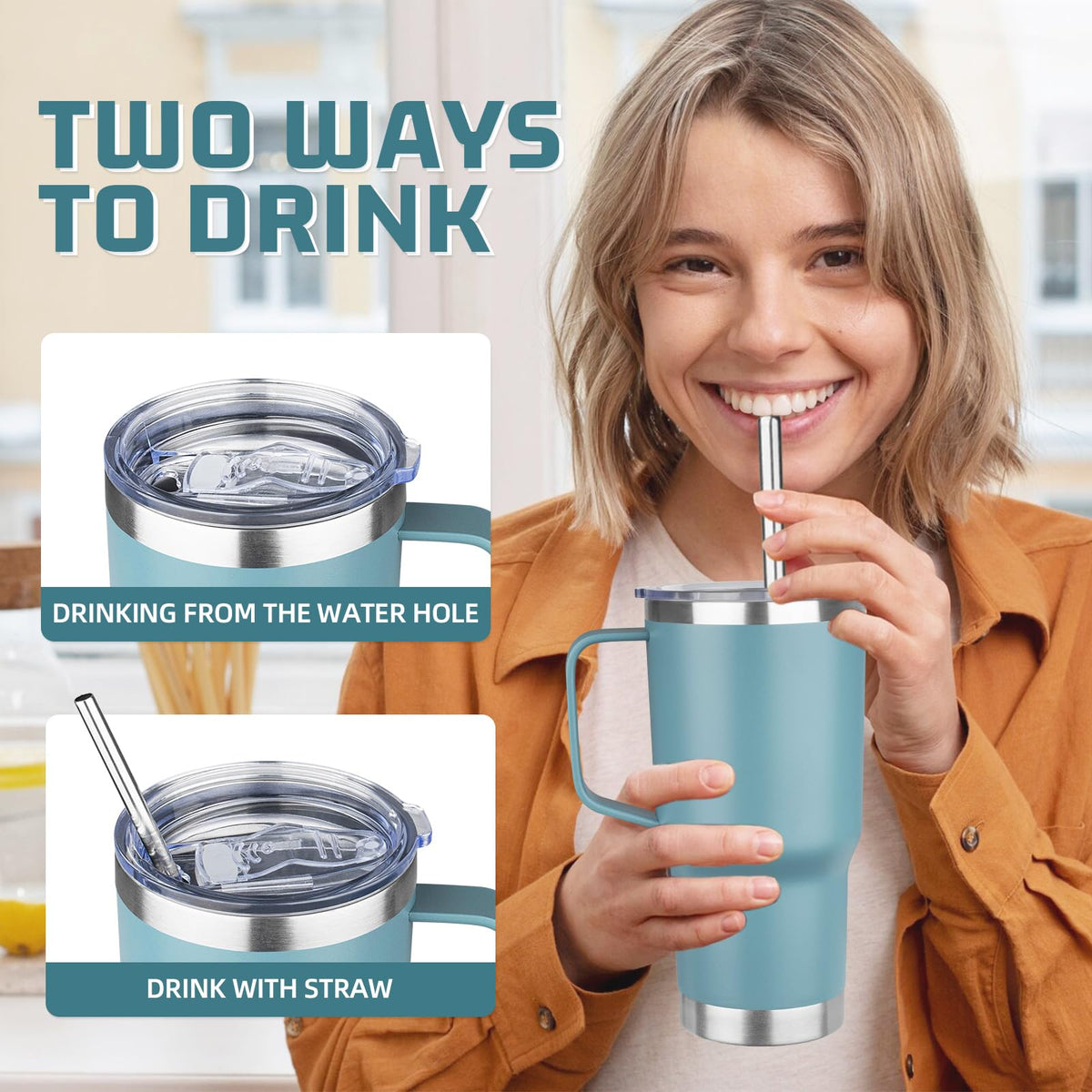 20 oz Tumbler with Handle Stainless Steel Insulated Coffee Mug Tumbler with Lid and Straw Double Wall Vacuum Insulated Coffee Mug Leak Proof Travel Tumbler for Hot and Cold Drink (4 Count)
