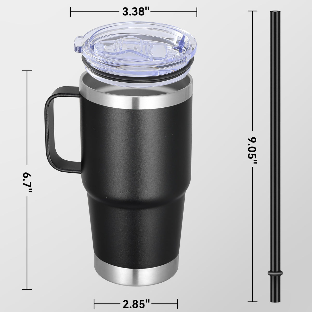 20 oz Stainless Steel Tumbler with Handle Bulk Metal Insulated Tumblers Travel Coffee Mug with Handle Double Wall Tumbler Cup with Lid and Straw (12 Count)
