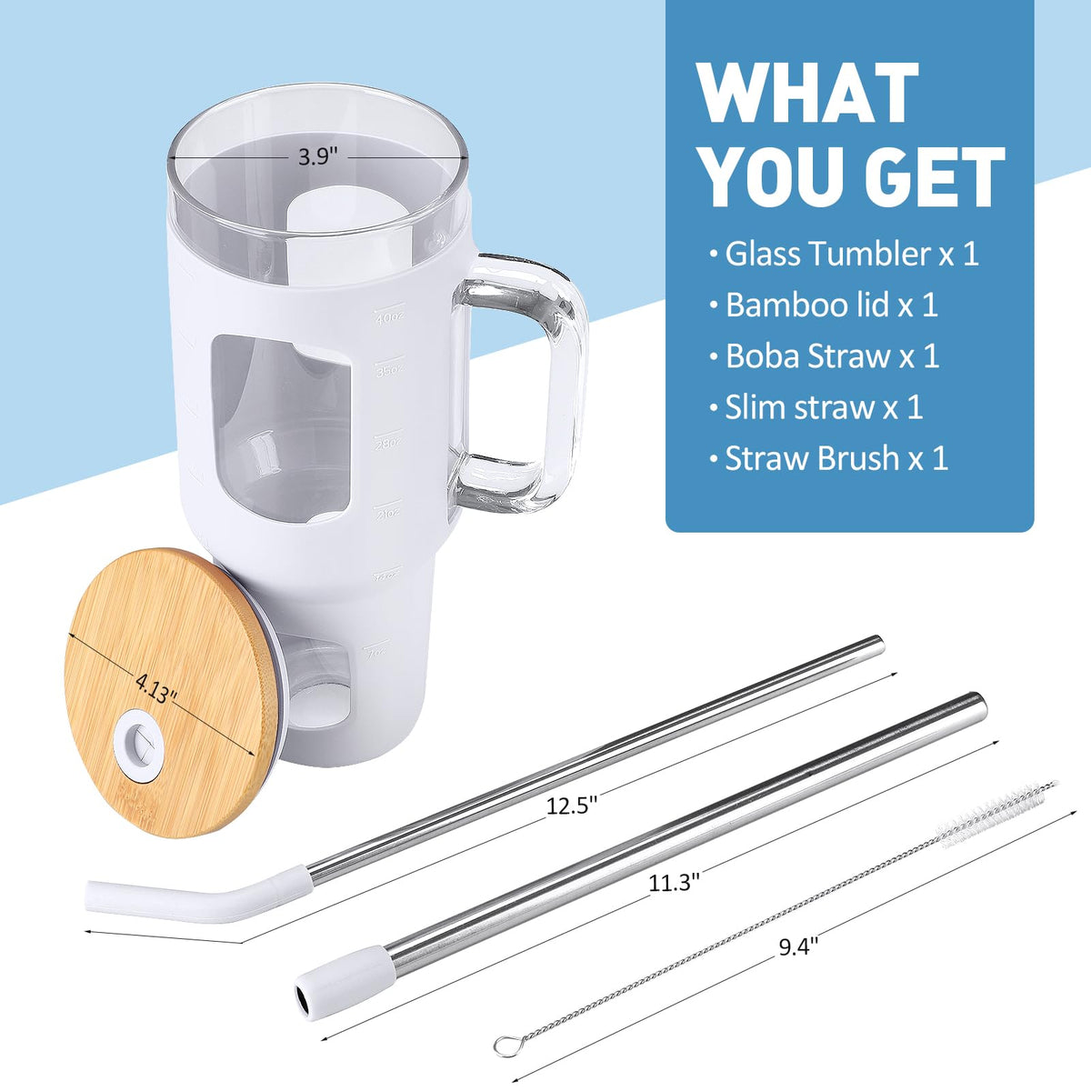 Glass Tumbler with Straw and Lid