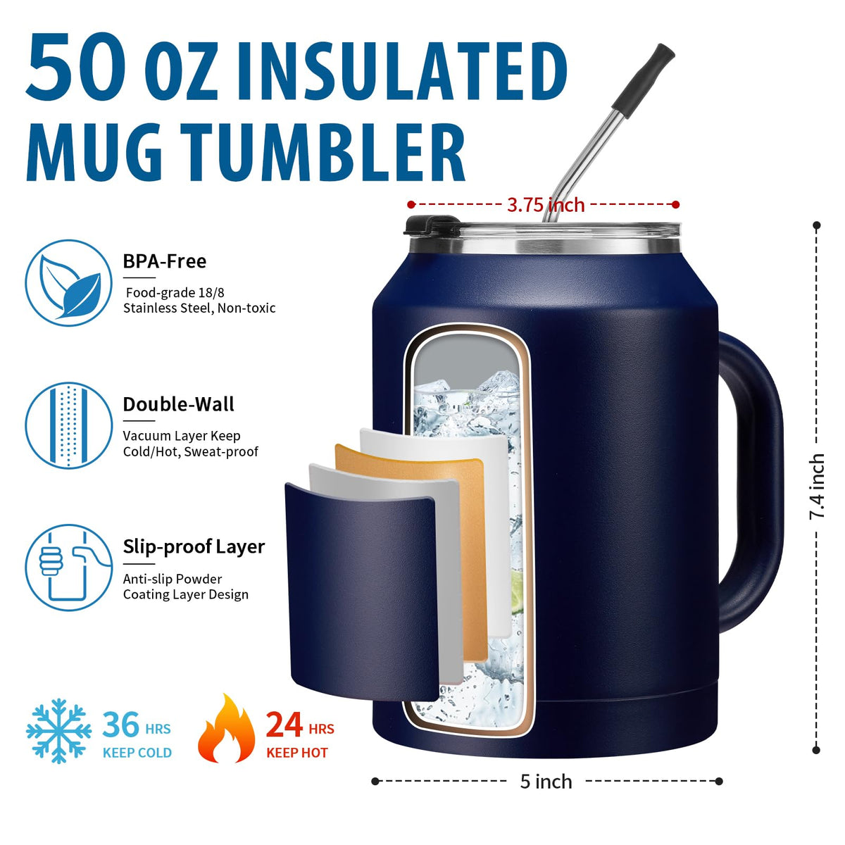 50 oz Mug Tumbler with Handle and Straw (11 Count)