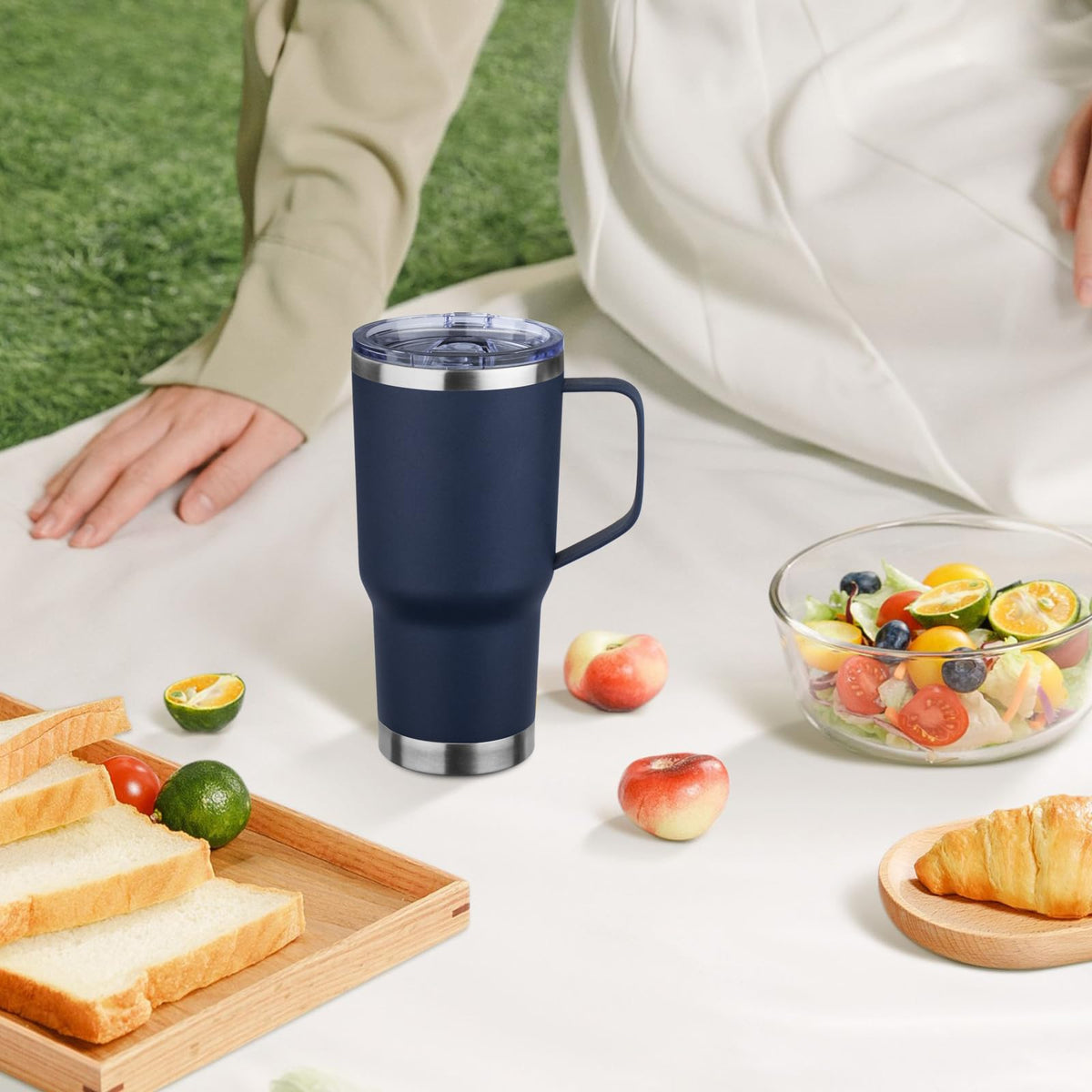 20oz Insulated Tumbler with Handle Stainless Steel Travel Coffee Mug with Lid and Straw Double Wall Vacuum Leak (4 Count)
