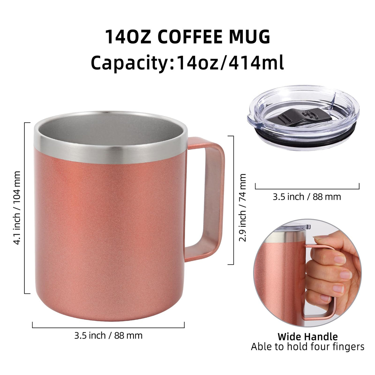 14oz Insulated Stainless Steel Coffee Mug with Lid Bulk 4 Pack (4 Count)