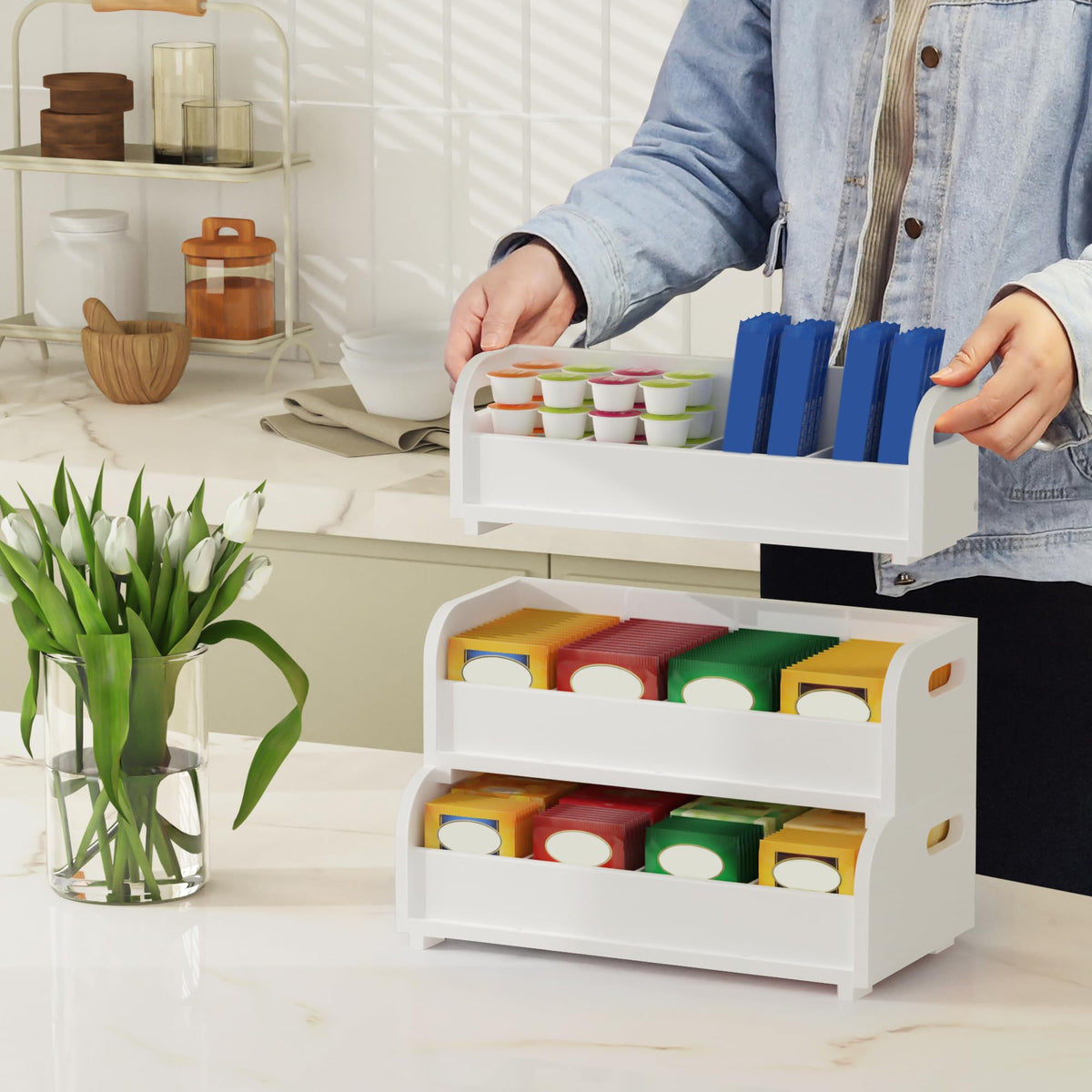 3 Tier Bamboo Tea Bag Organizer
