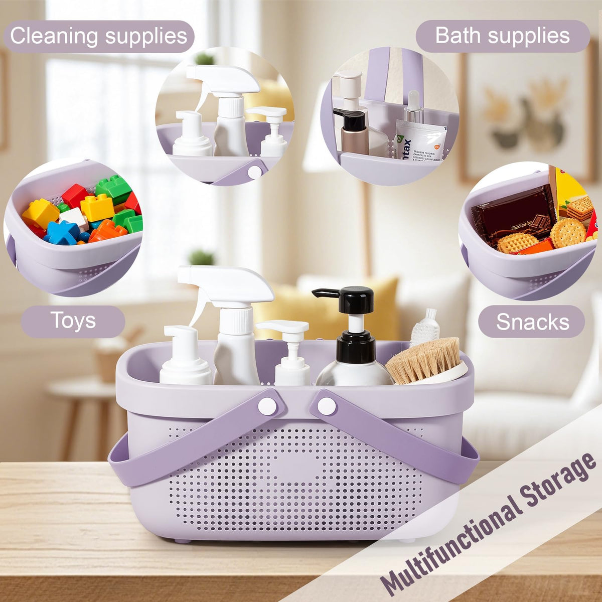 Portable Shower Caddy Basket with Handles Plastic Storage Basket ‌Purple