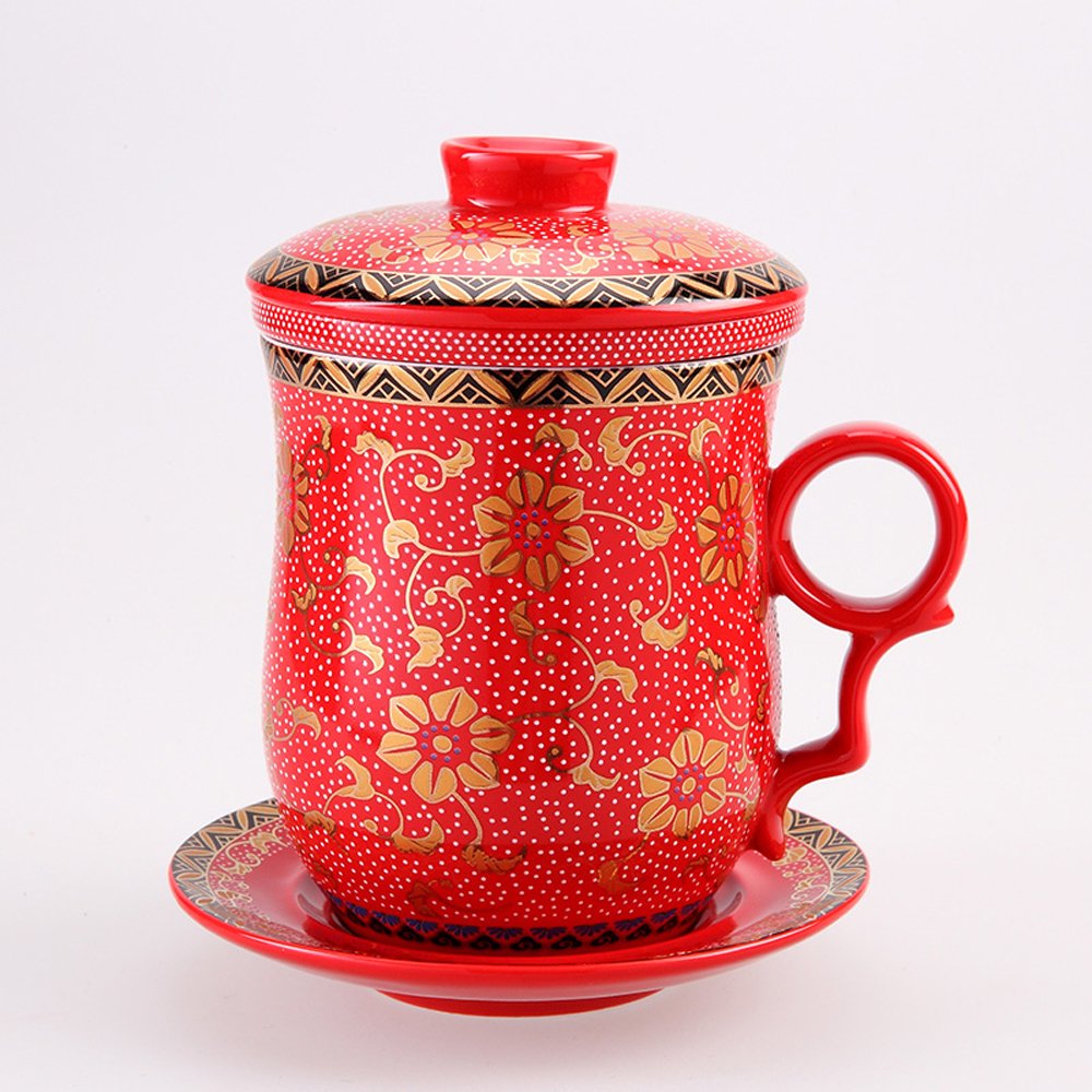 Porcelain Tea Cup with Lid and Saucer Infuser Sets