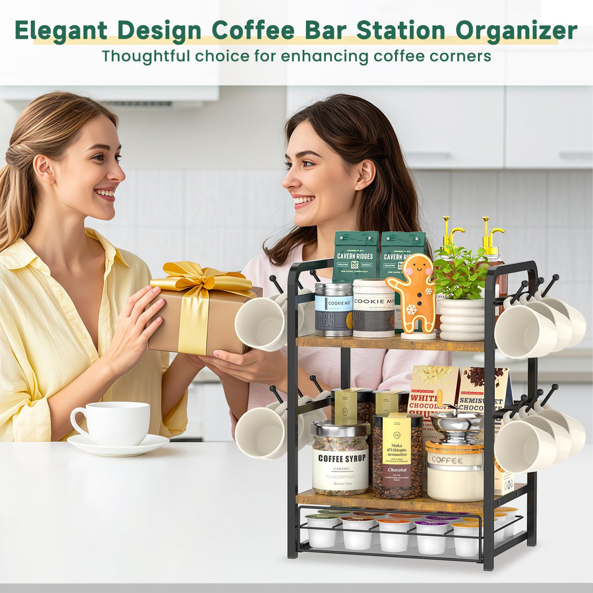Coffee Bar Organizer Station Shelf Mug Holder for Countertop