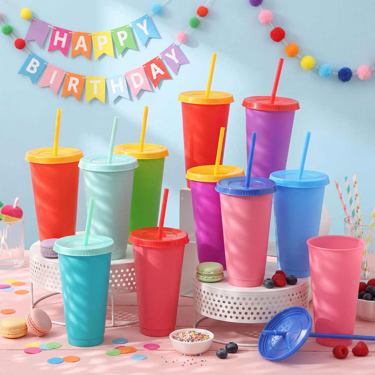 30 Pack Plastic Cups with Lids Straws (30 Count)