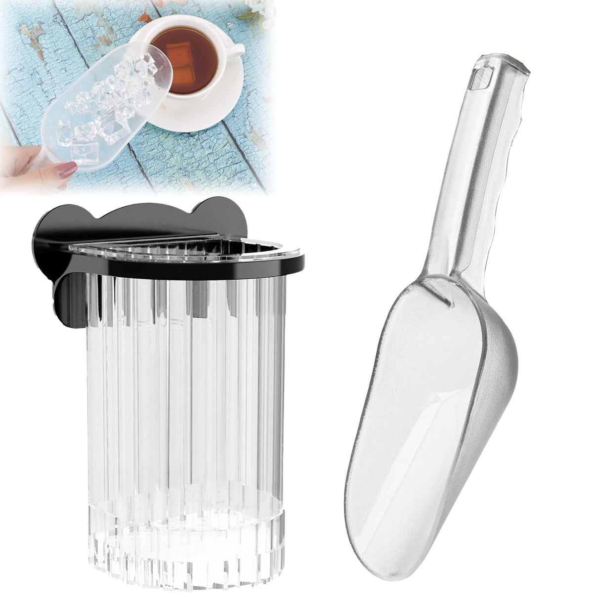 Plastic Ice Scoop with Holder for Freezer Kitchen Countertop Ice Maker