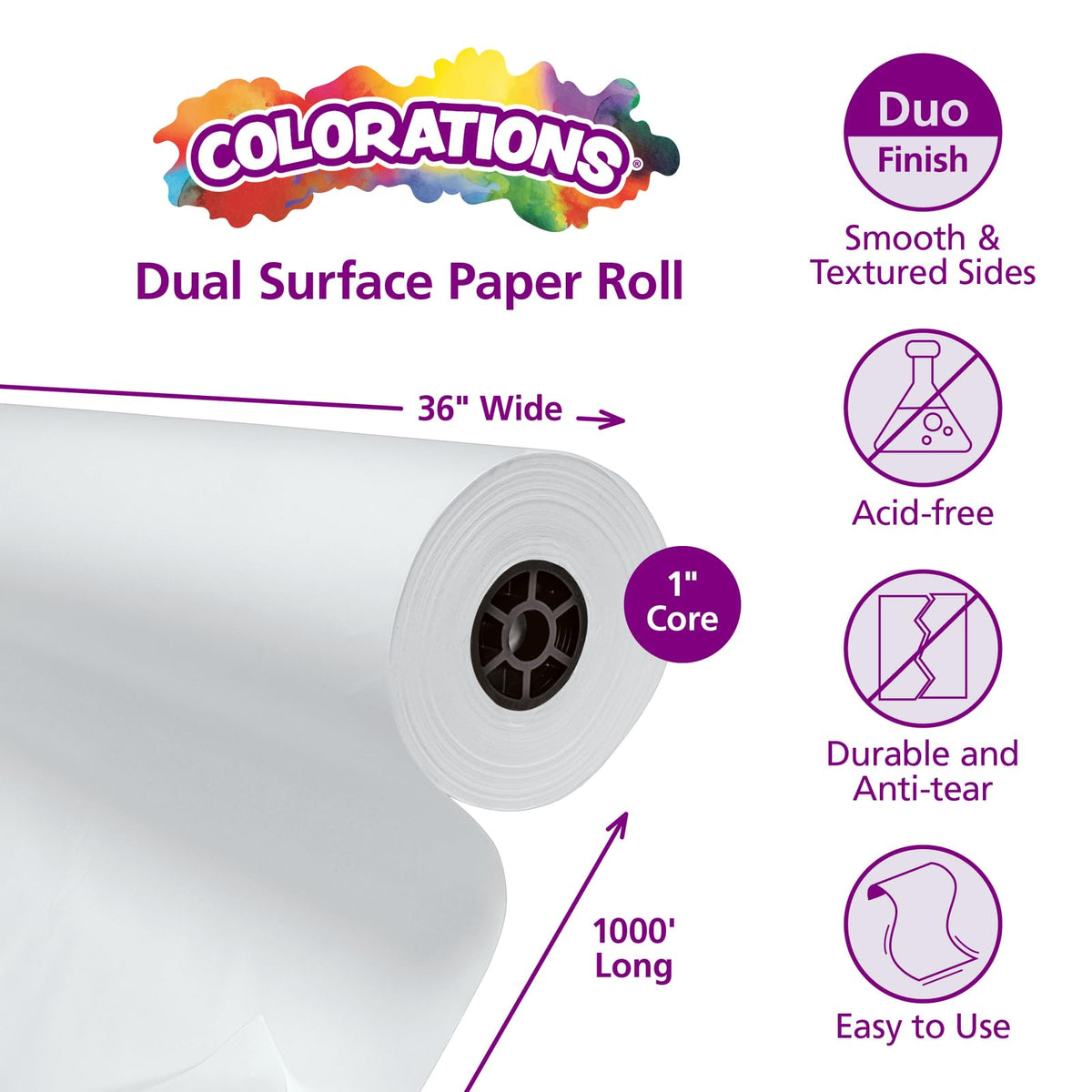 Dual Surface Paper Roll Classroom Supplies for Arts and Crafts White