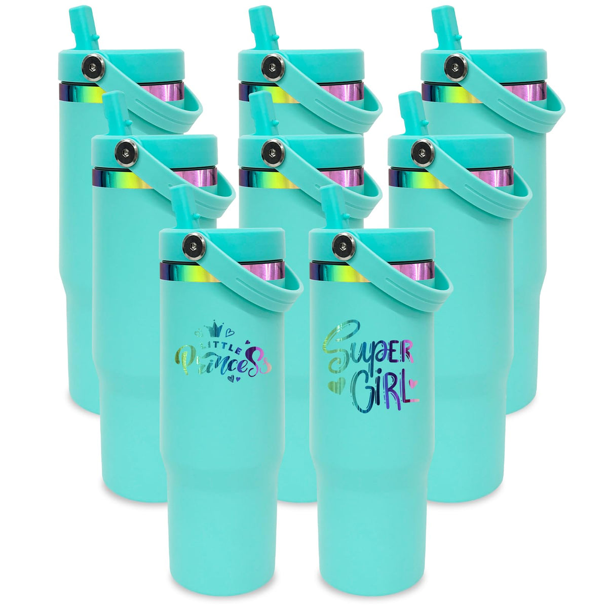 30 oz Tumbler Bulk with Top Handle and Flip Straw Blue (8 Count)