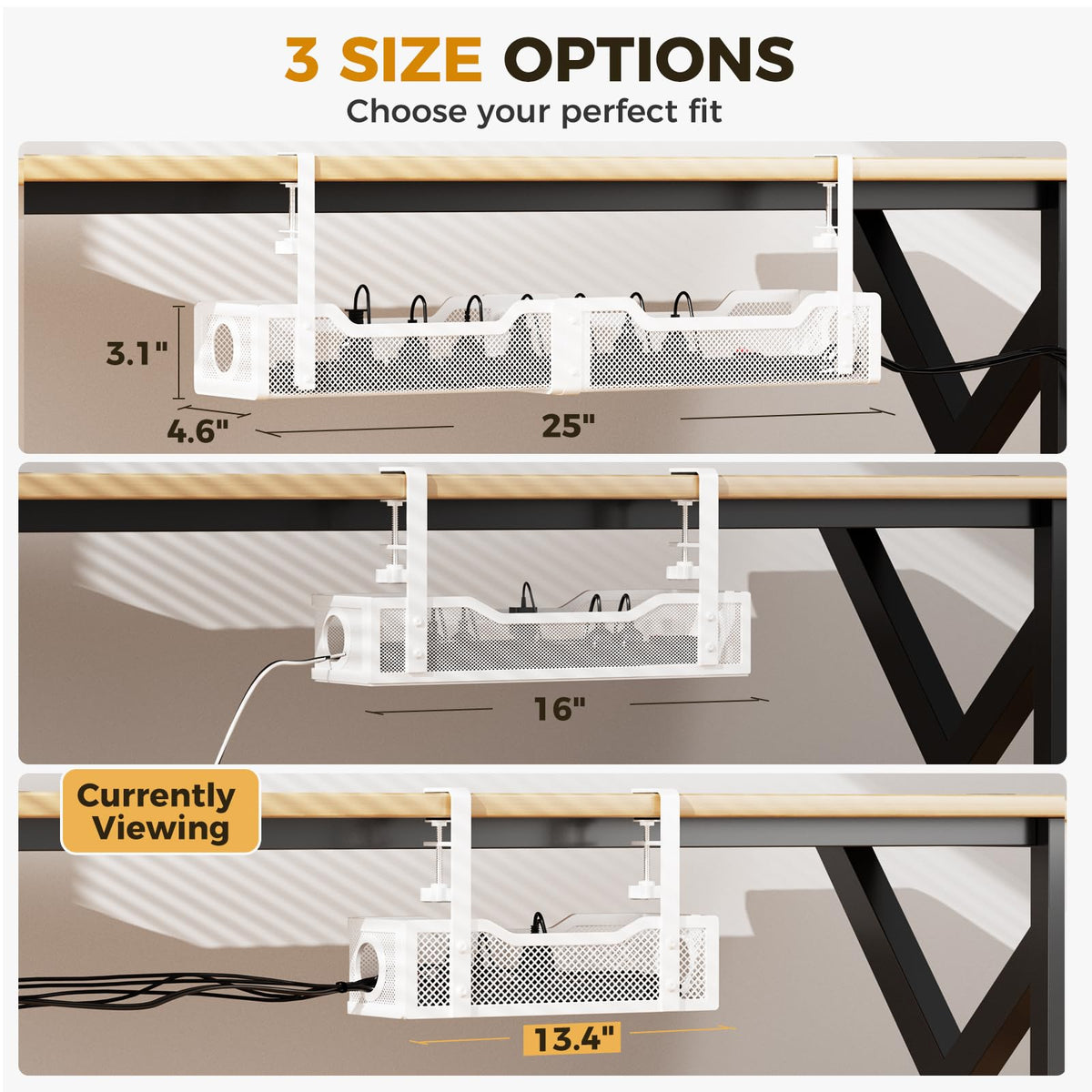 2 Pack Under Desk Cable Management Box White (2 Count)