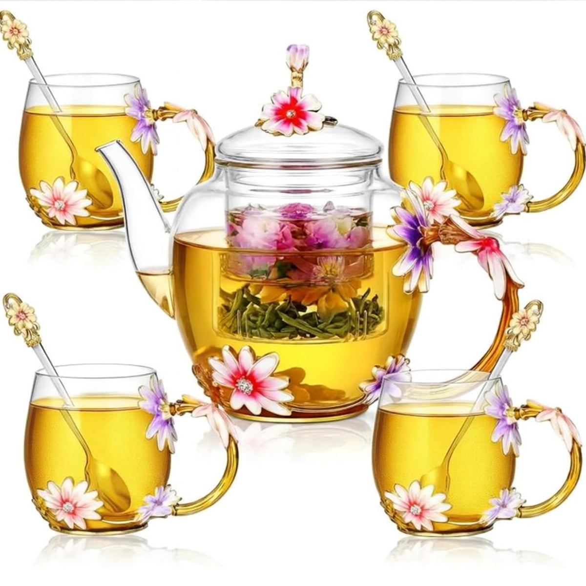 5 Pcs Floral Glass Tea Set (5 Count)