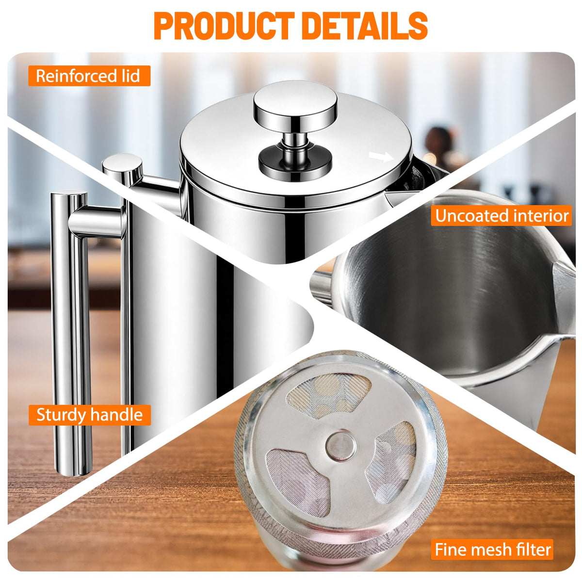 304 Thickened Stainless Steel 800ml French Press 27.05oz Moka Pot