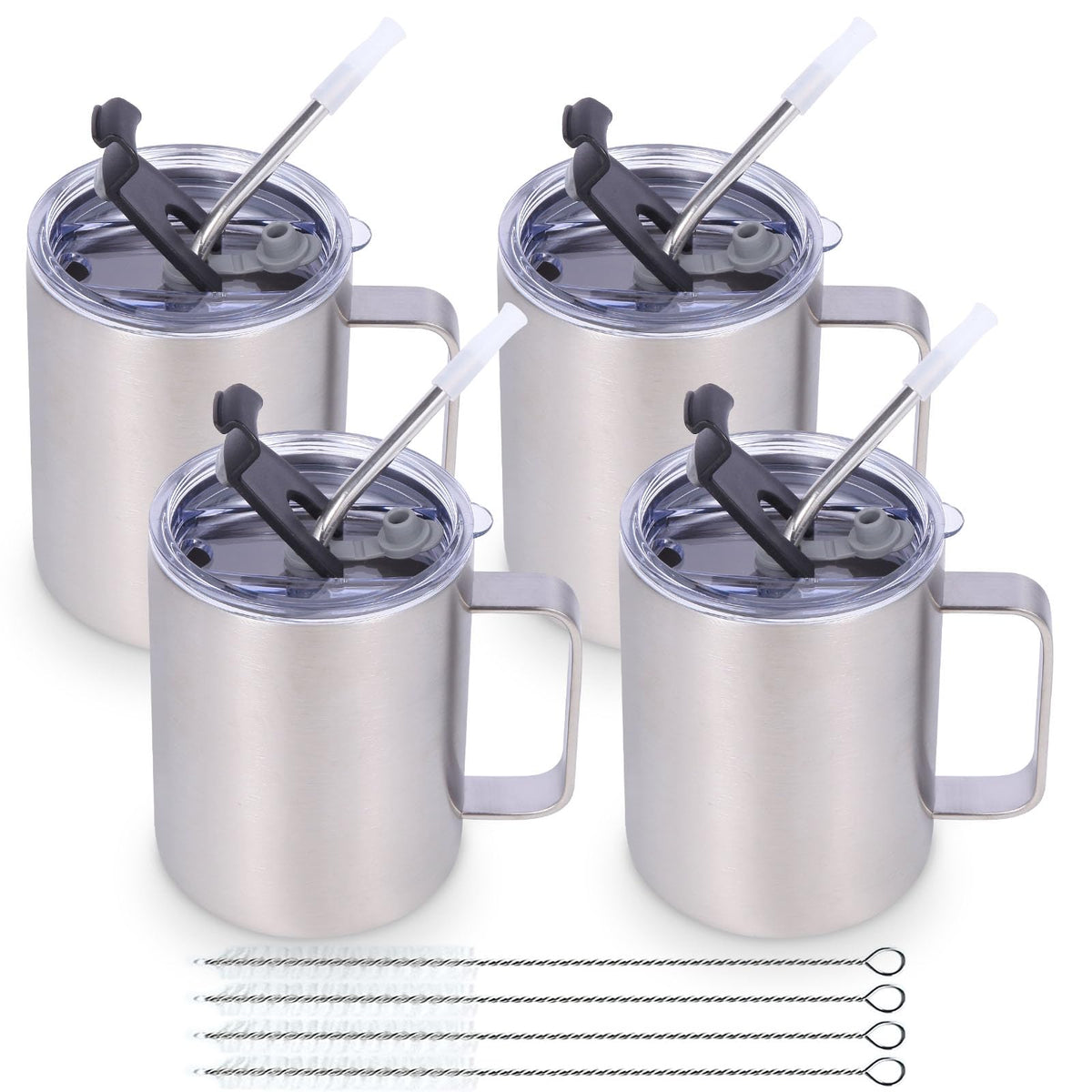 12oz Insulated Leakproof Coffee Mug with Flip & Straw Lid Bulk 4 Pack (4 Count)