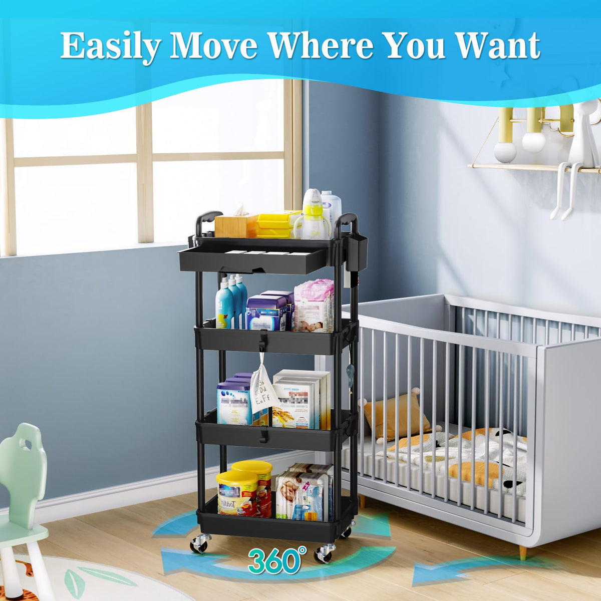 4 Tier Rolling Cart with Drawer