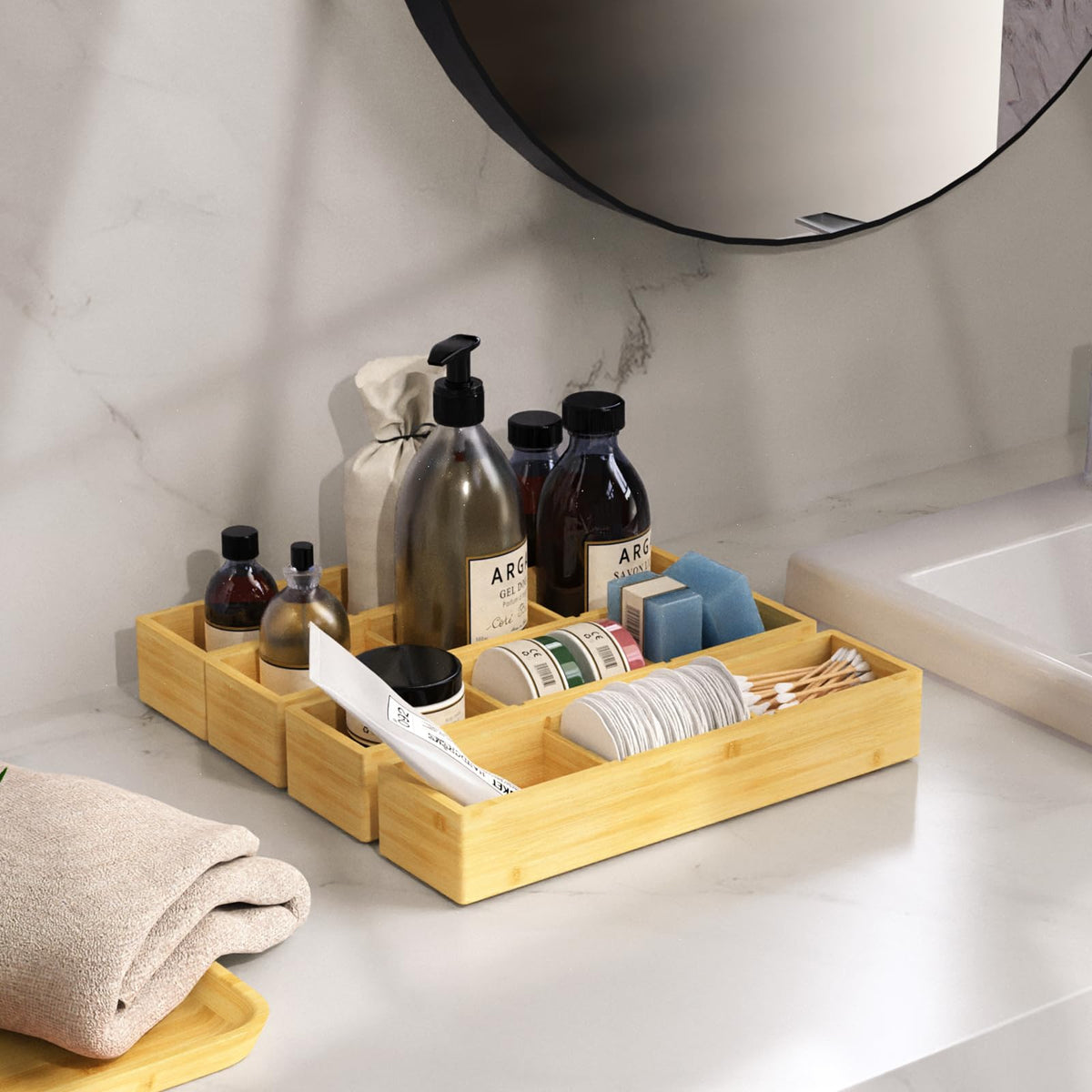 4 Packs Bamboo Drawer Organizer 2 pieces 12.6 * 6inches and 2 pieces 12.6 * 3.2inches