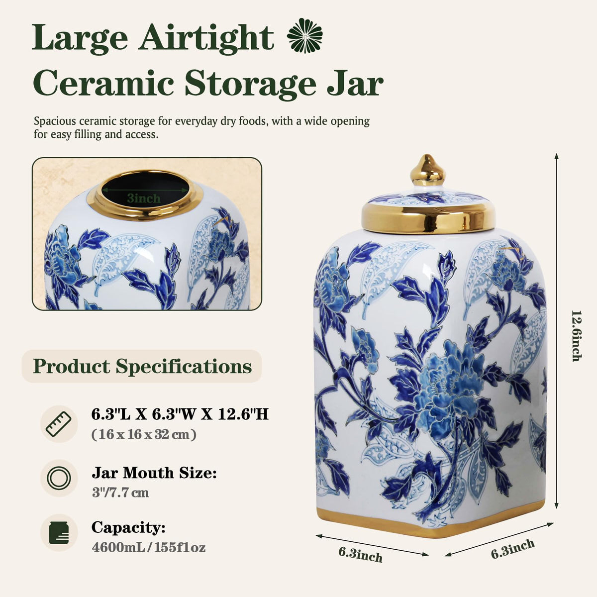 12.5" H Ceramic Kitchen Canisters for Countertop