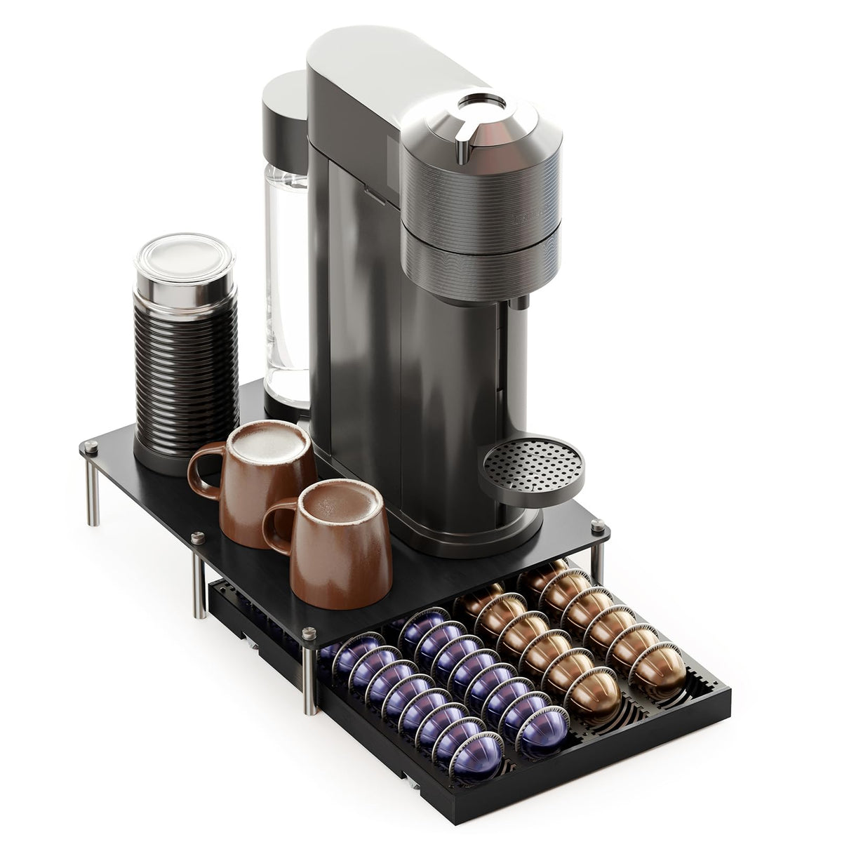 Bamboo Coffee Pod Holder Drawer Storage Compatible with Nespresso Vertuo Capsules
