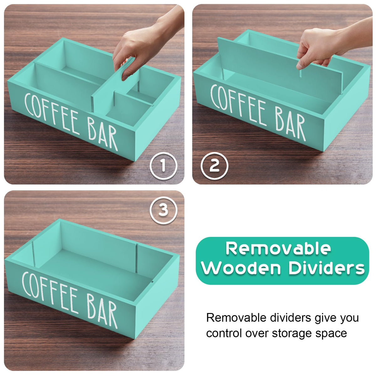 Turquoise Coffee Station Organizer with Removable Dividers