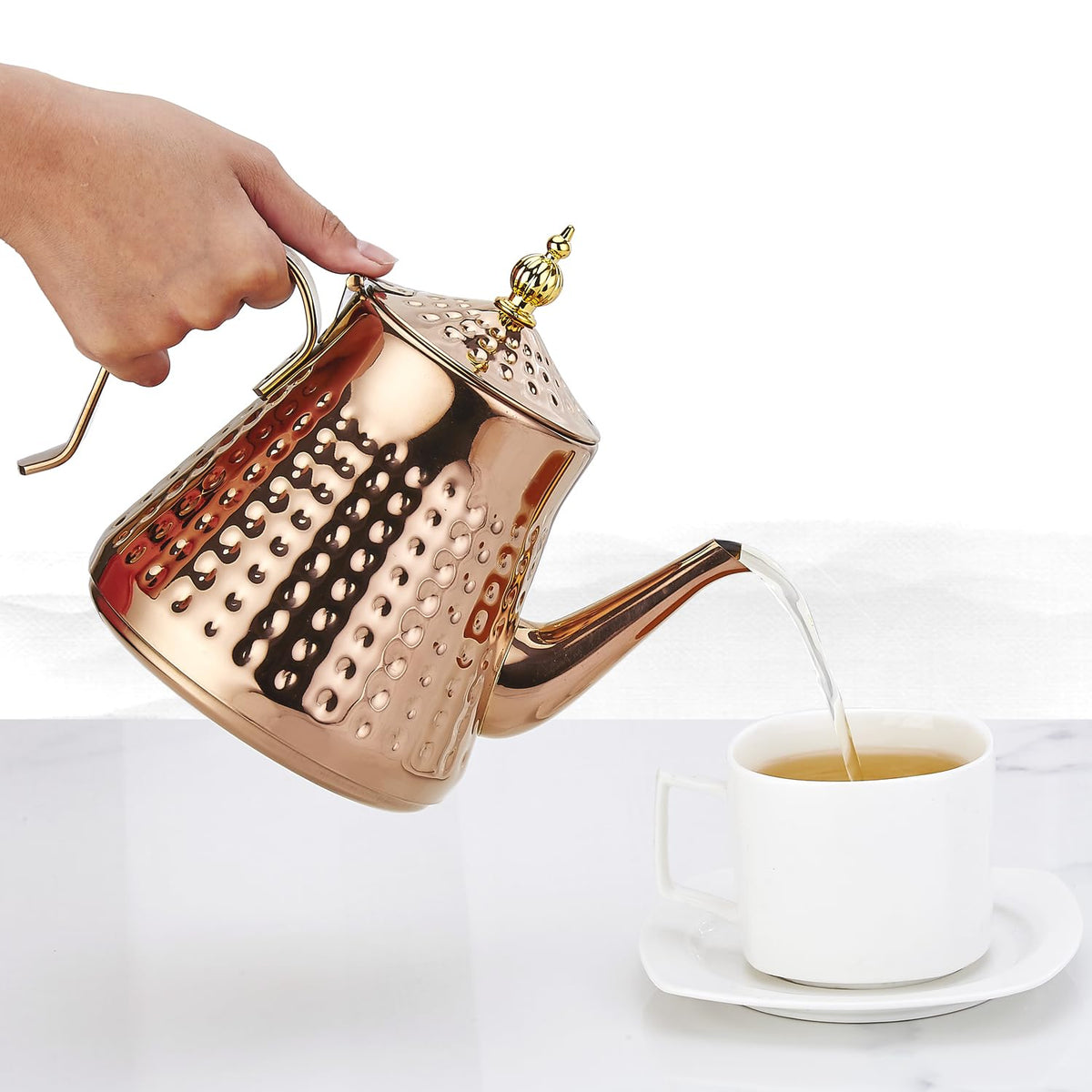 1.2L(40oz) Stainless Steel Hammer Patterned Teapot With Removeable Infuser,Loose leaf cover,Copper