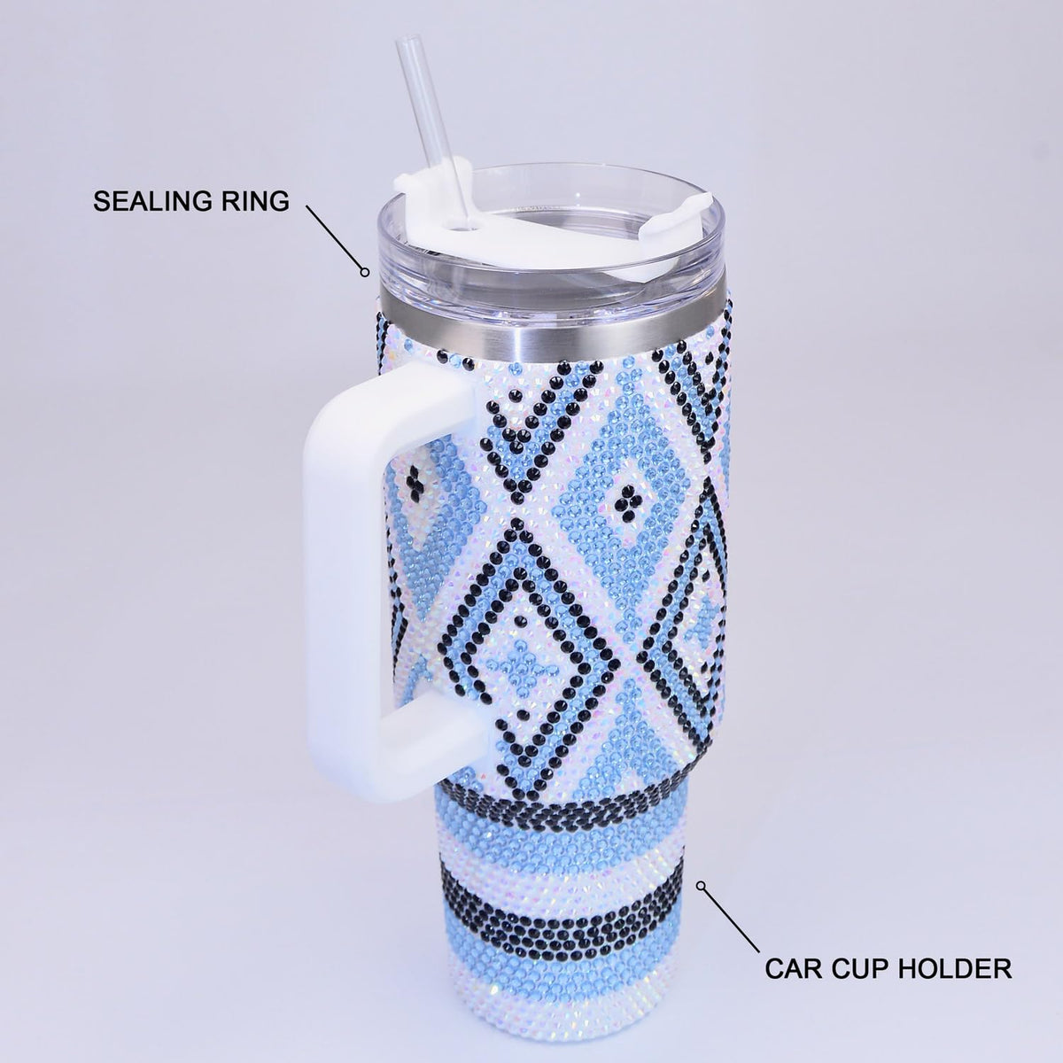 40oz Bling Rhinestone Tumbler with Handle and Straw Glitter Cups