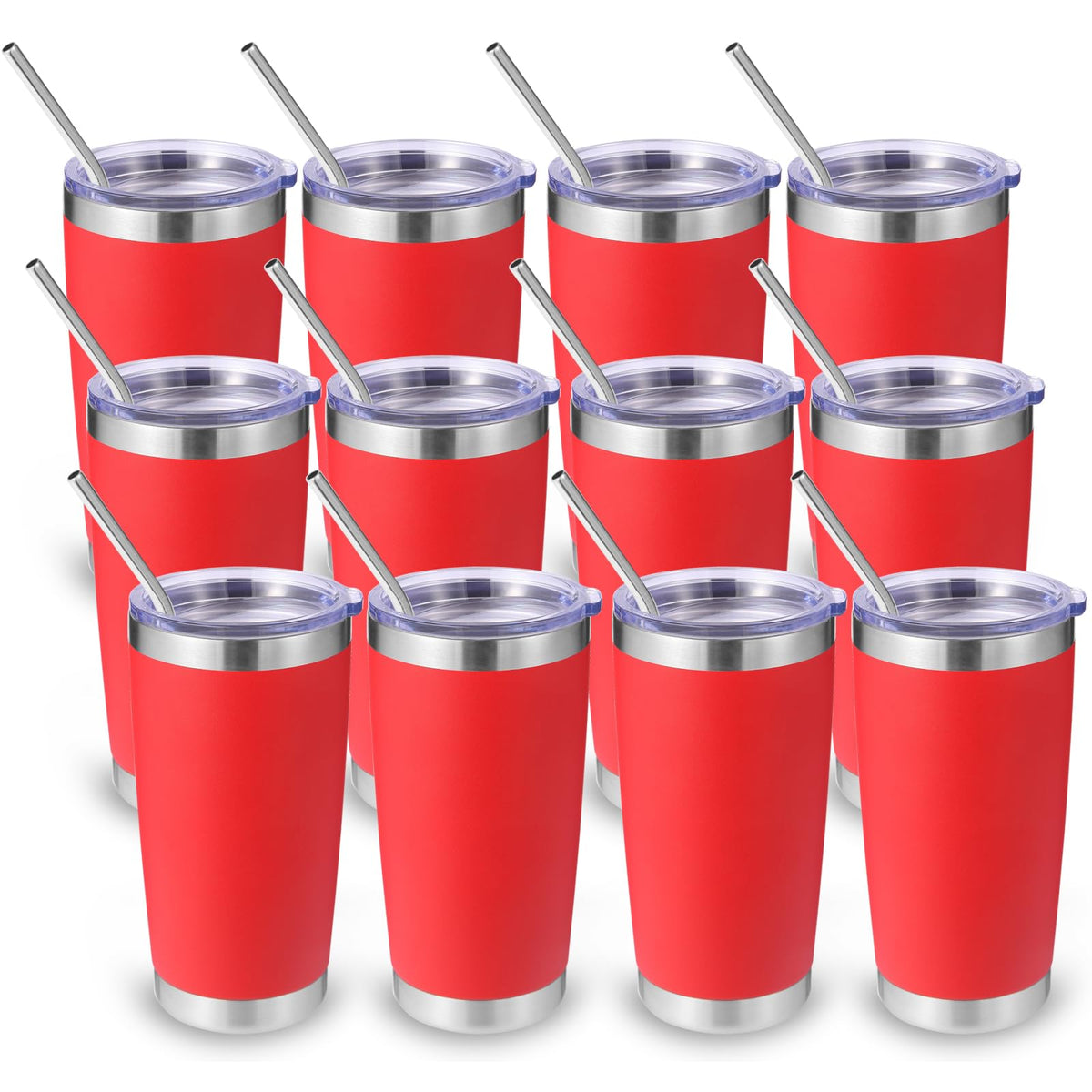 20oz Stainless Steel Tumbler with Lid and Straw Bulk 12 Pack (12 Count)