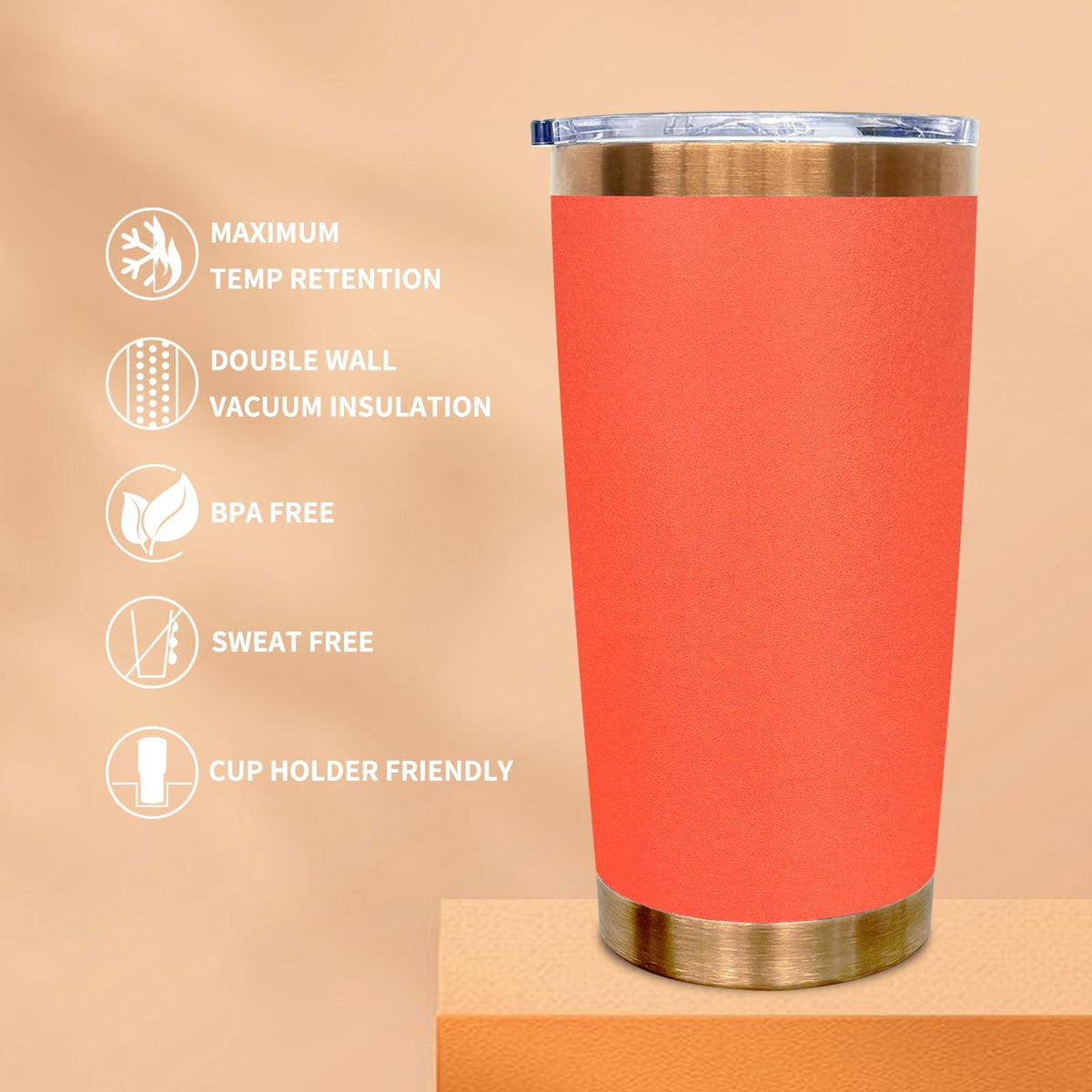 20 oz Tumbler Bulk Stainless Steel Tumblers with Lids and Straws Orange (12 Count)