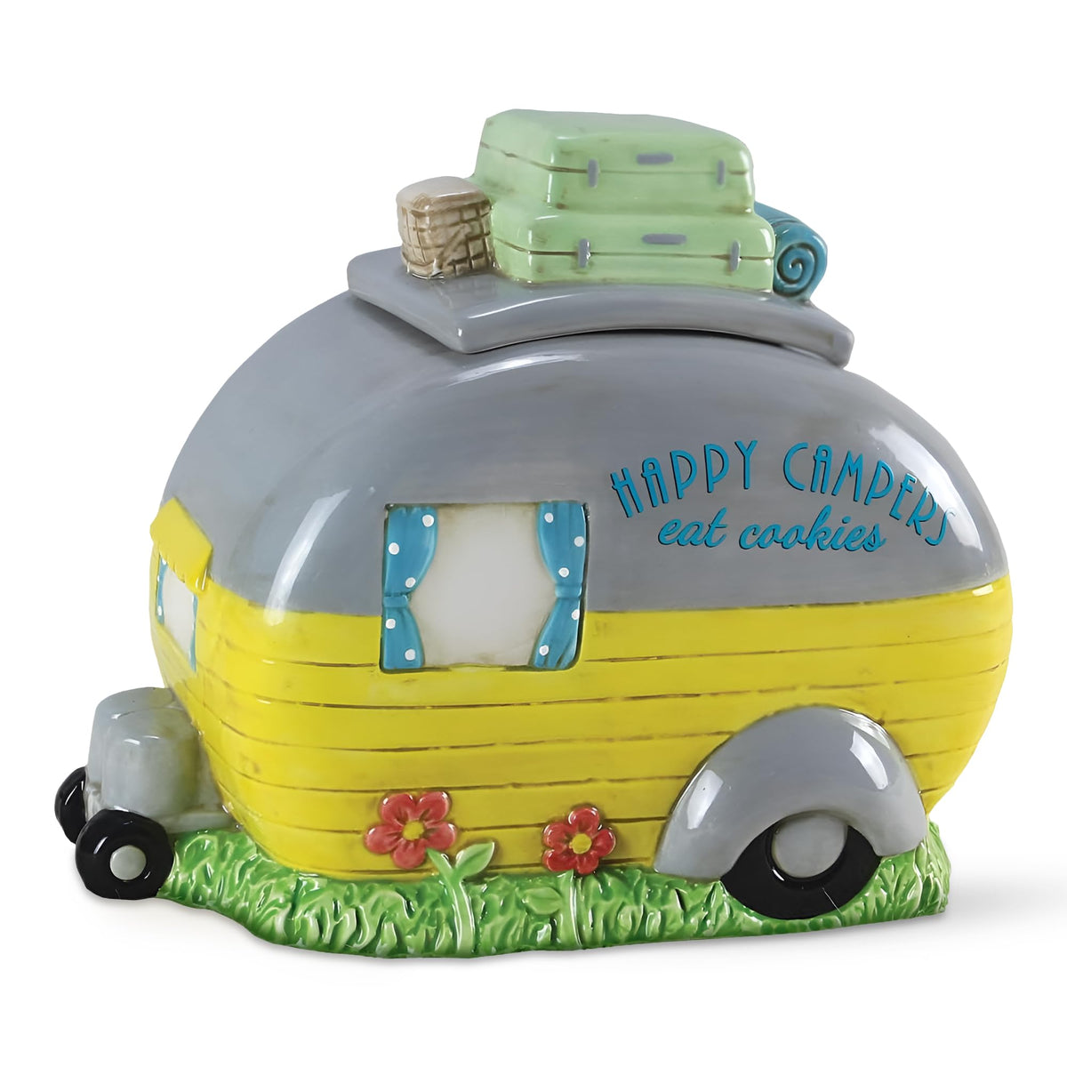 Ceramic Happy Campers Cookie Jar for Kitchen Counter