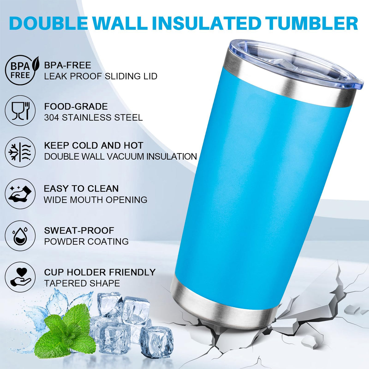 20oz Tumbler with Lid Double Wall Vacuum Insulated Travel Coffee Mug Stainless Steel Thermal Cup Powder Coated Sturdy Coffee Tumbler for Hot and Cold Beverage