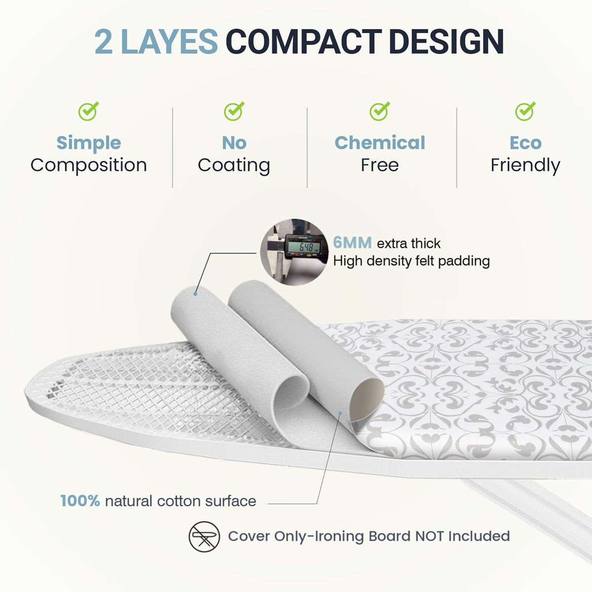 Ironing Board Cover and Pad 15"x54" Extra Thick Natural Cotton