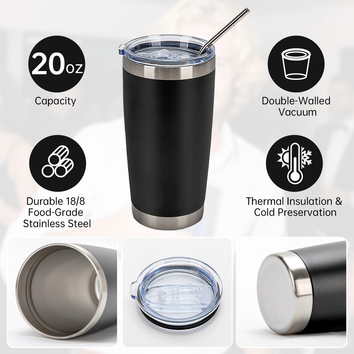32 Pack 20oz Stainless Steel Insulated Bulk Tumblers with Lid&Straw (32 Count)