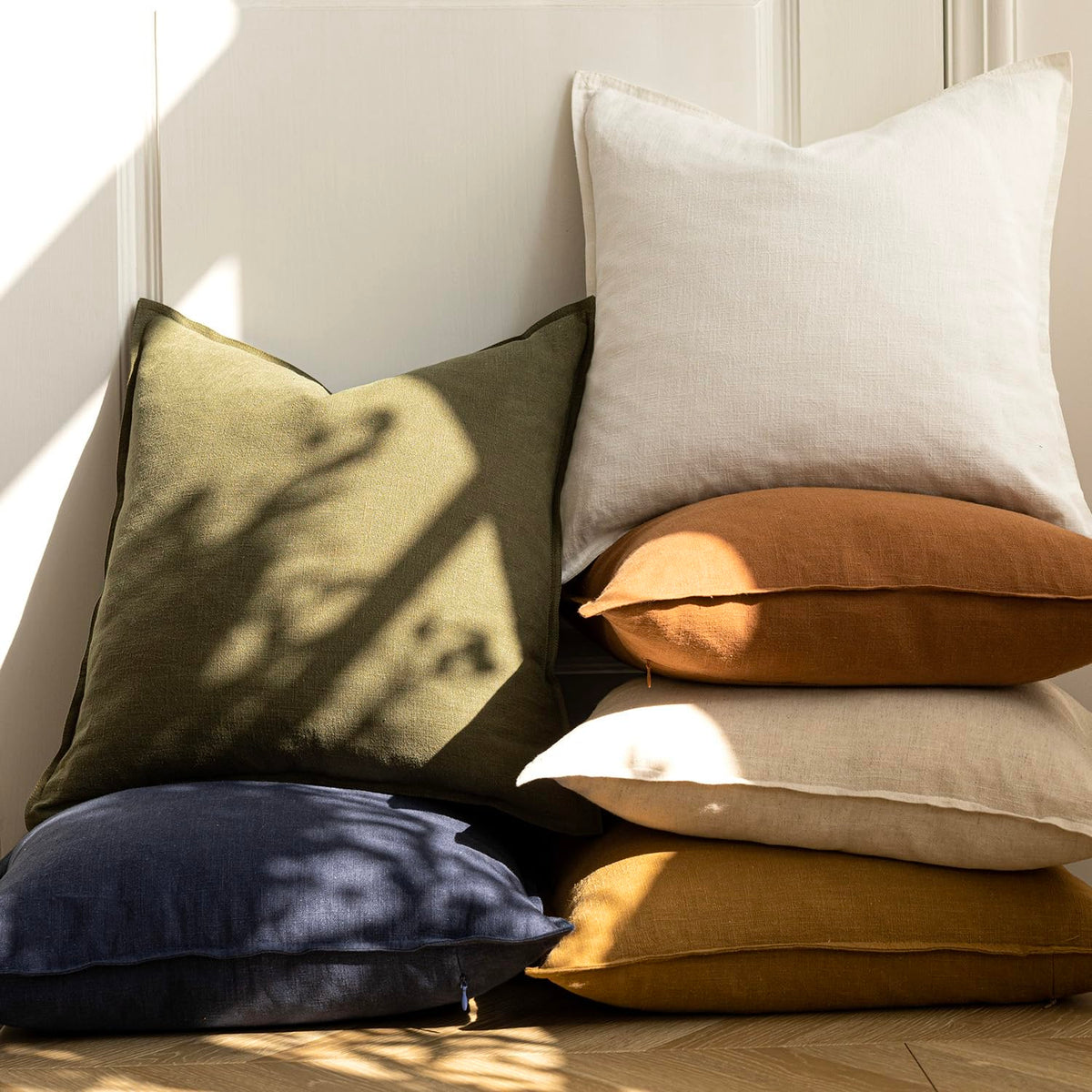 Pack of 2 Decorative Linen Soild Throw Pillow Covers Soft Accent Cushion Case Boho Farmhouse Neutral Pillowcase for Chair Couch Sofa Bedroom Living Room Home Decor 26 x 26 Inch Cream White (2 Count)