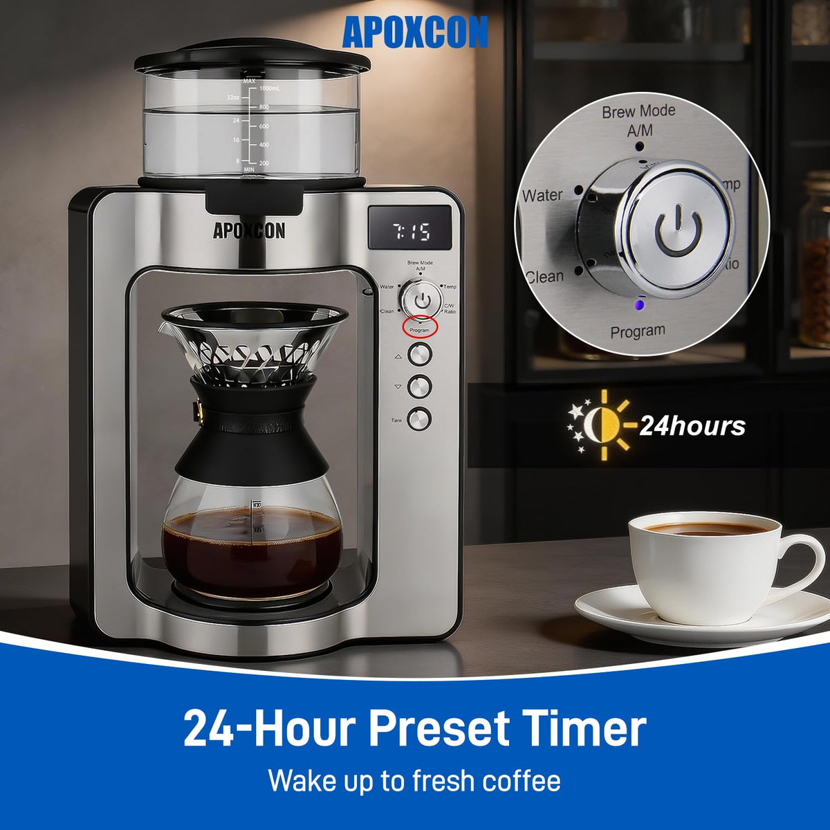 Automatic Drip Coffee Maker for Coffee Enthusiasts (33.814 Fl Oz)