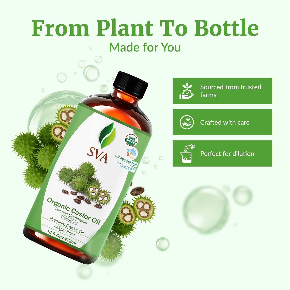 SVA Organic Castor Seed Carrier Oil (16 Fl Oz)