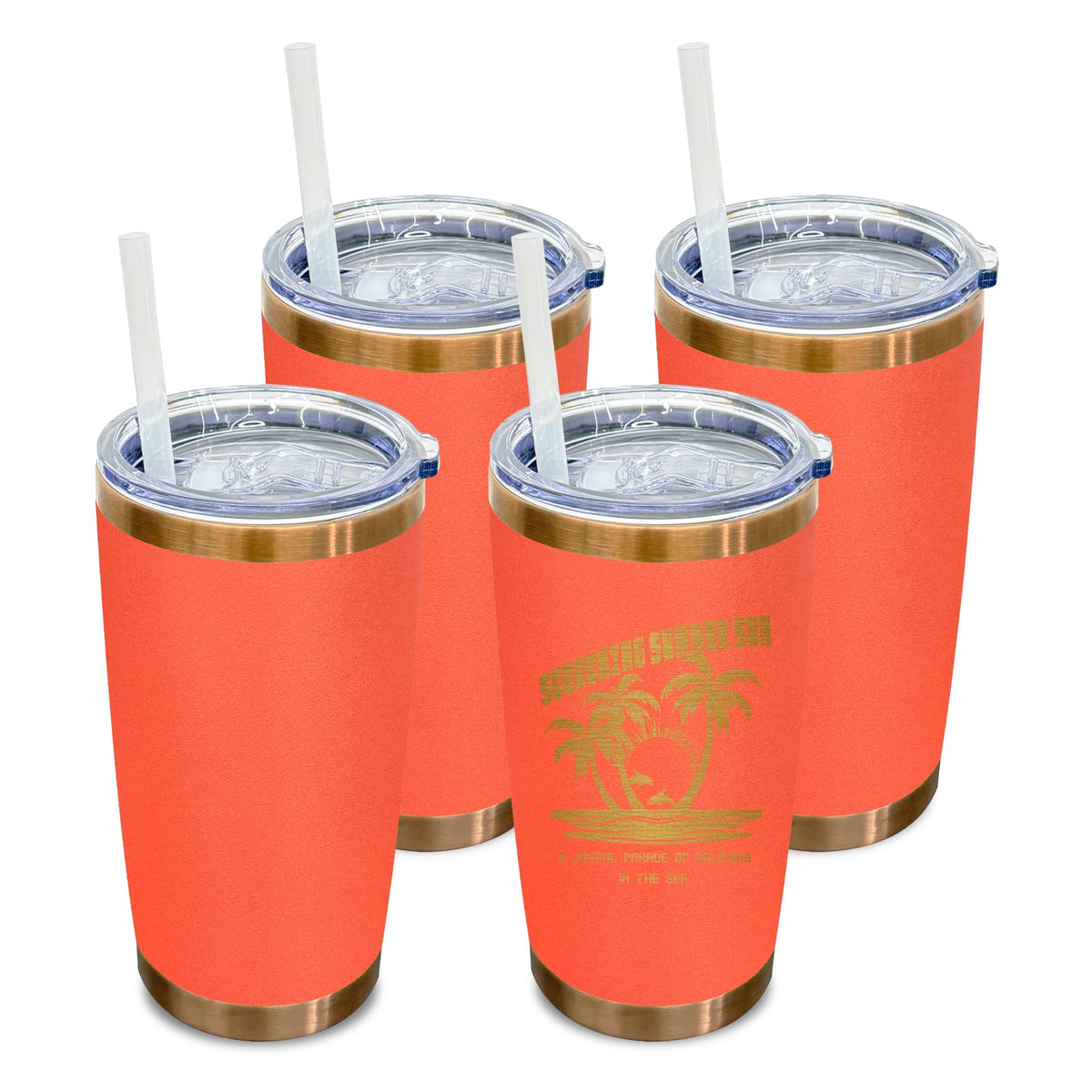 20 oz Tumbler Bulk Stainless Steel Tumblers with Lids and Straws Orange (4 Count)