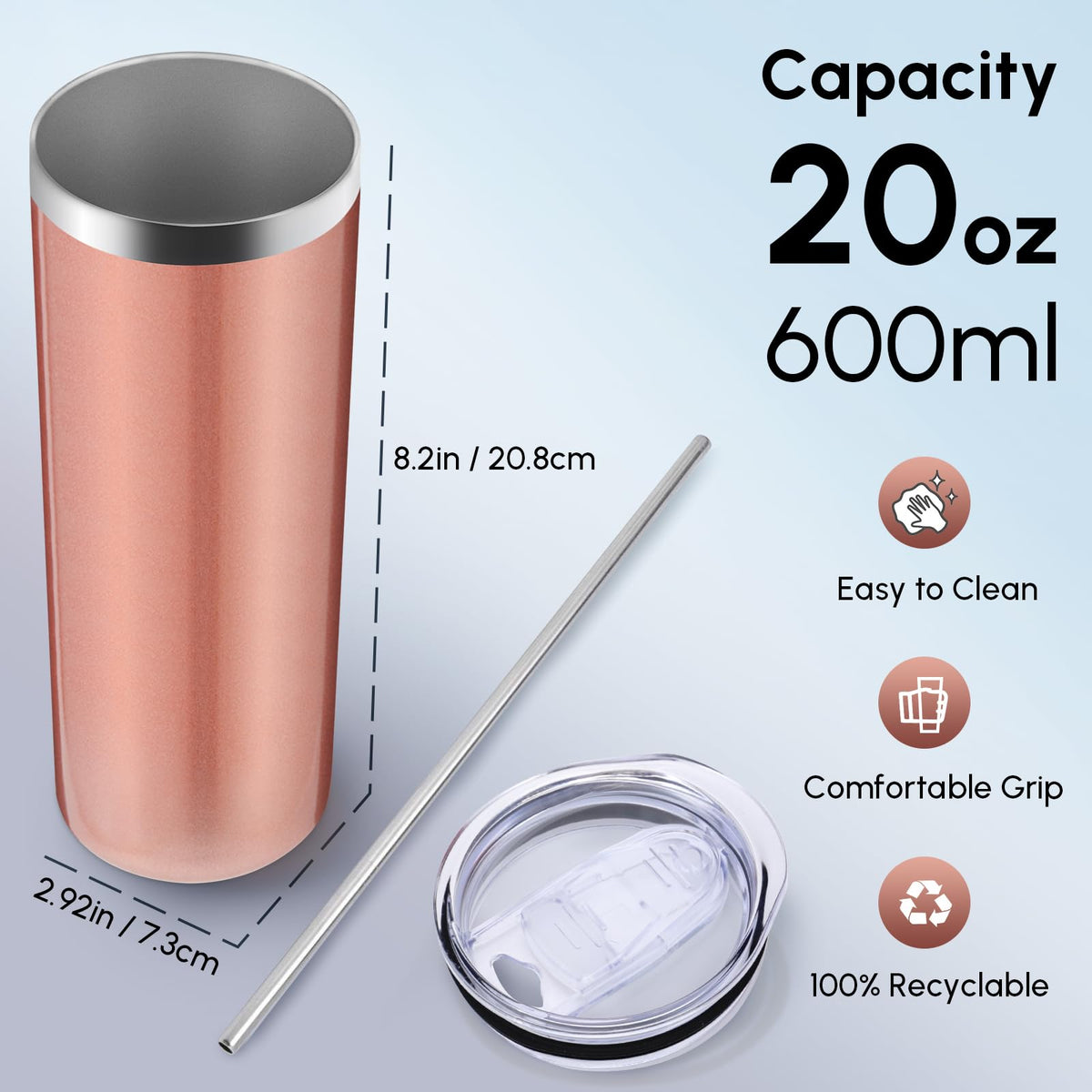 12 Pack Skinny Tumblers with Lid and Straw