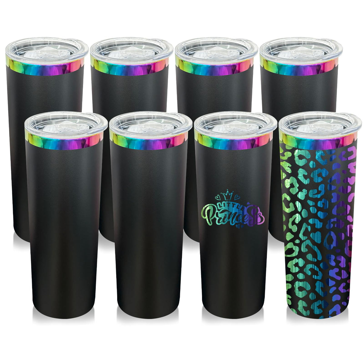 20 oz Skinny Tumblers Bulk With Lid and Straw Black (8 Count)