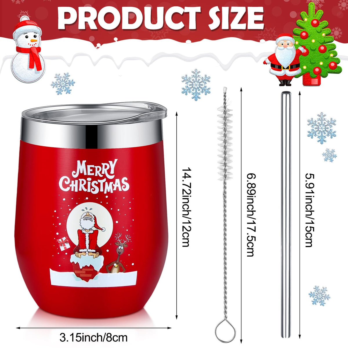 7 Set Christmas Wine Tumbler with Lid Straw Brush (9 Count)