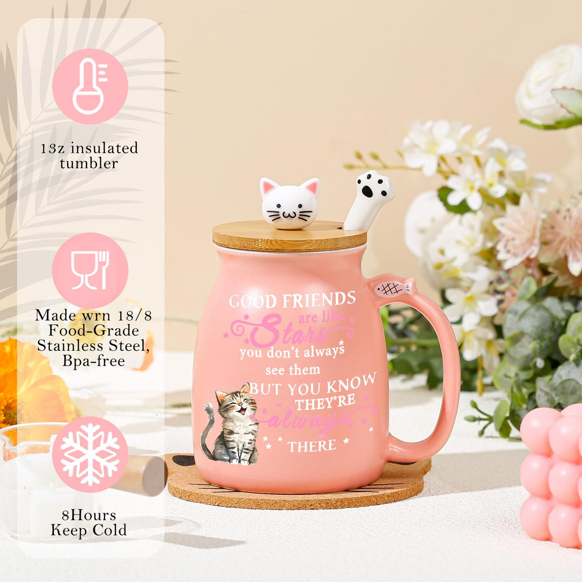 Friendship Gifts for Women Cat Mug Unique Birthday Gifts for Women Cute Stuff Kawaii Tea Cup Christmas Gift Bestie Friend Gift For Woman Cat Lovers hemed Gifts for BFF Coworker Sister