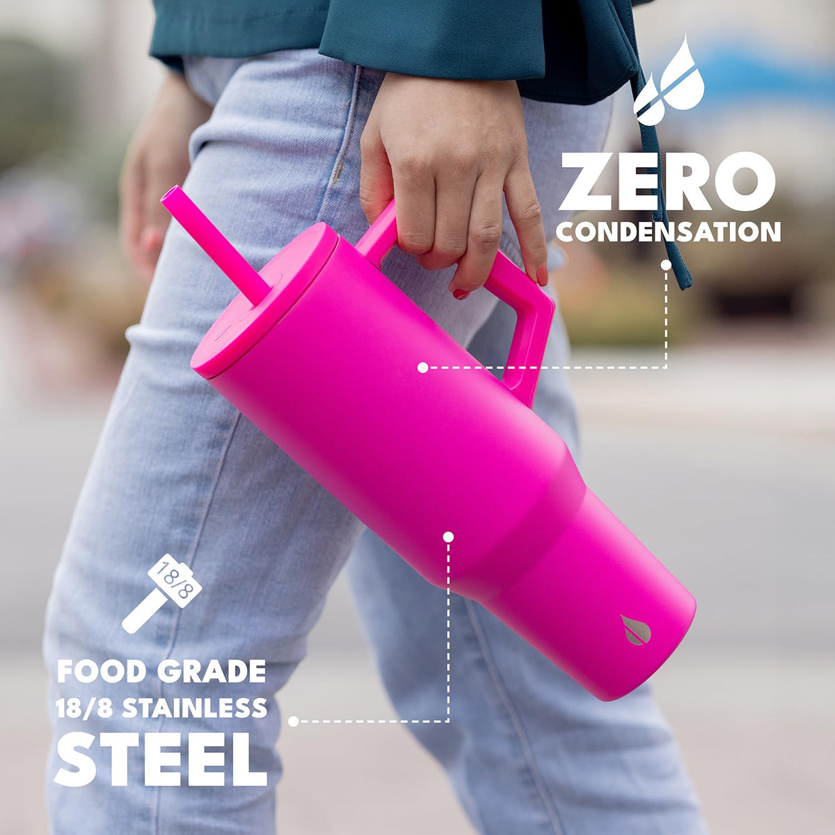 Spill Proof 40oz Insulated Tumbler with Handle & Straw Travel Mug